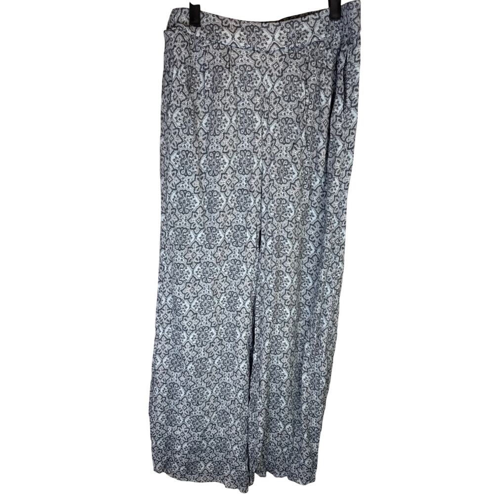 Blue Paisley Patterned Wide-Leg Pants Boho Beachy Heavy Cozy